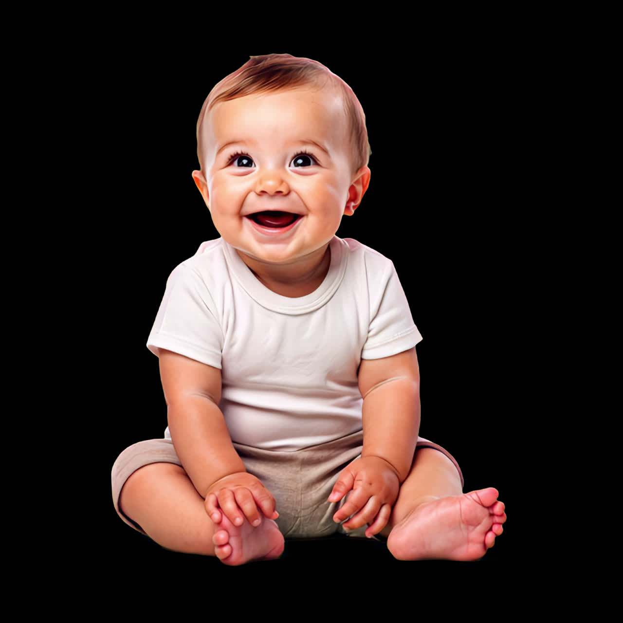 Glad baby som sitter og gledesfullt animert isolert eiendel, transparent 4K-video, alfakanal, ProRes