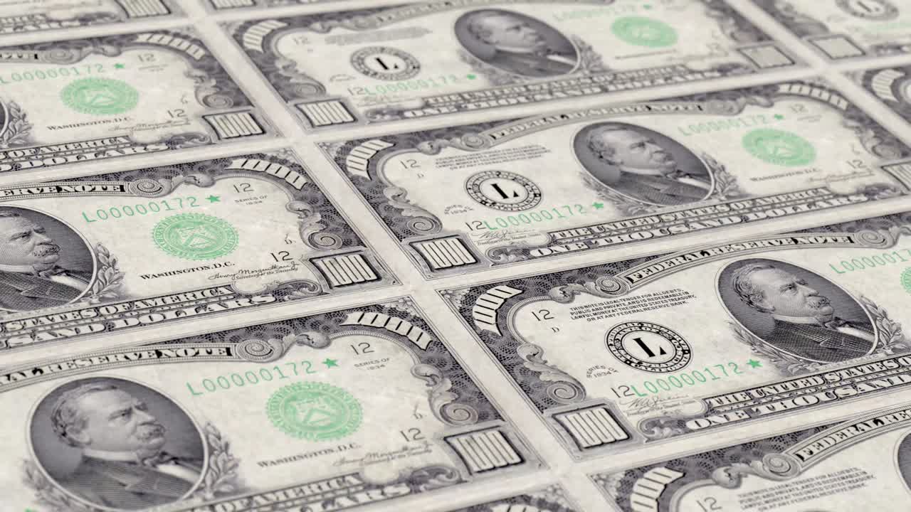 un billete de mil dólares de estados unidos bucle infinito resolución 4k