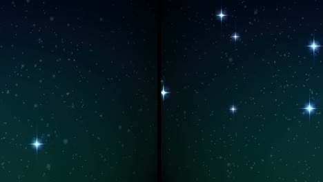 Animation-of-snow-falling-and-stars-over-black-background