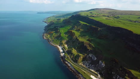 revealing aerial view of coastline in northern ireland