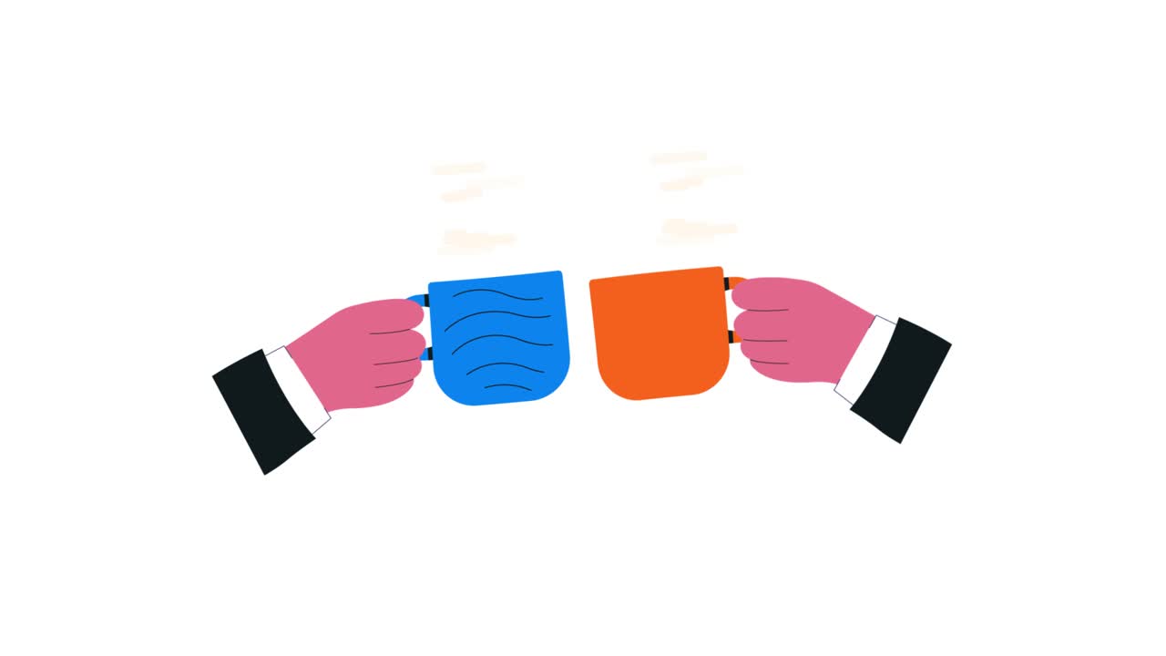 Animated Hands Clinking Coffee Mugs with Steam