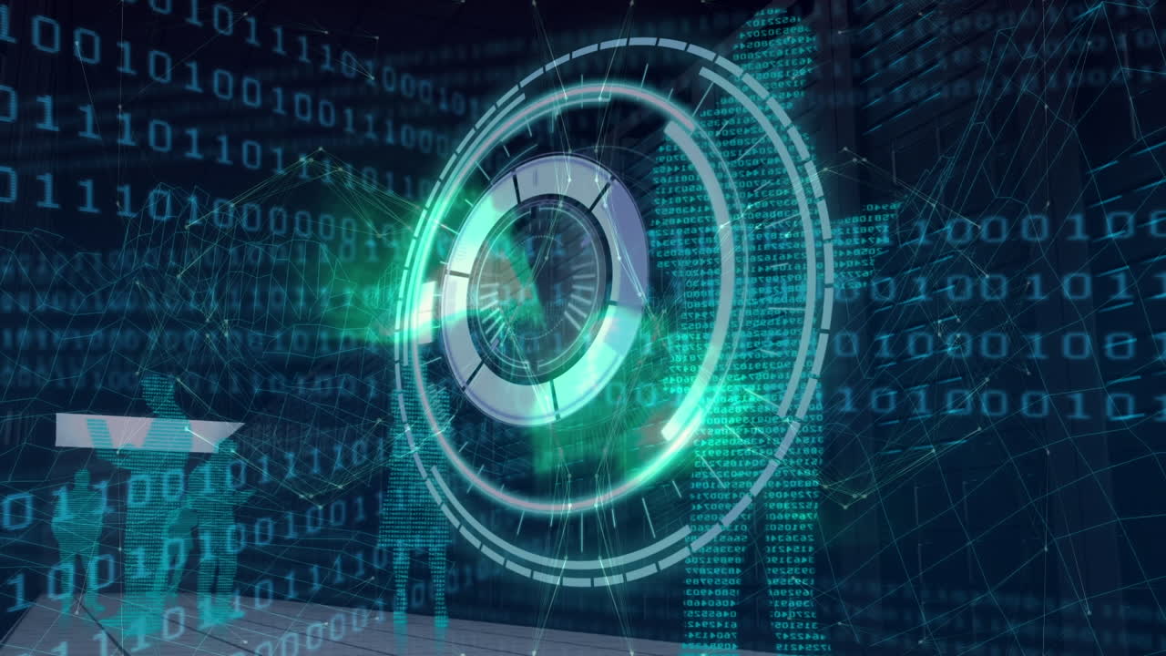 Animation of scope scanning with business people over binary coding