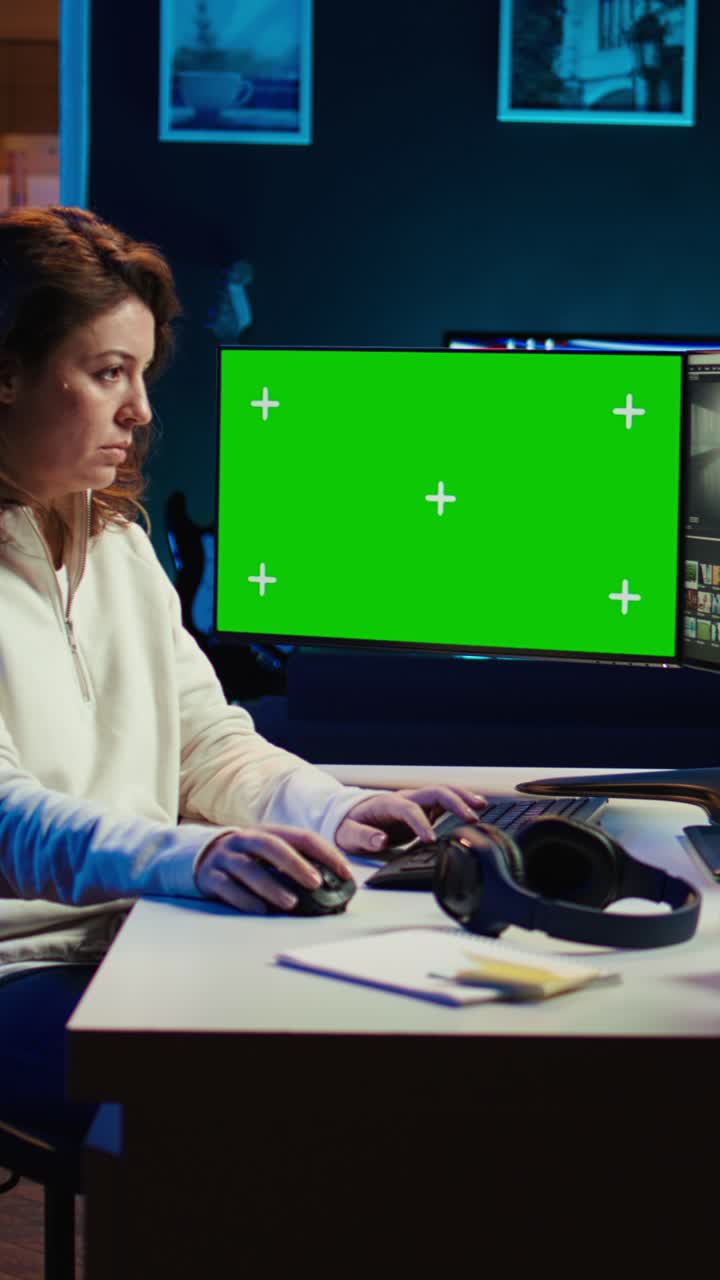Video verticale. Un videografo freelance termina il progetto su un PC mockup