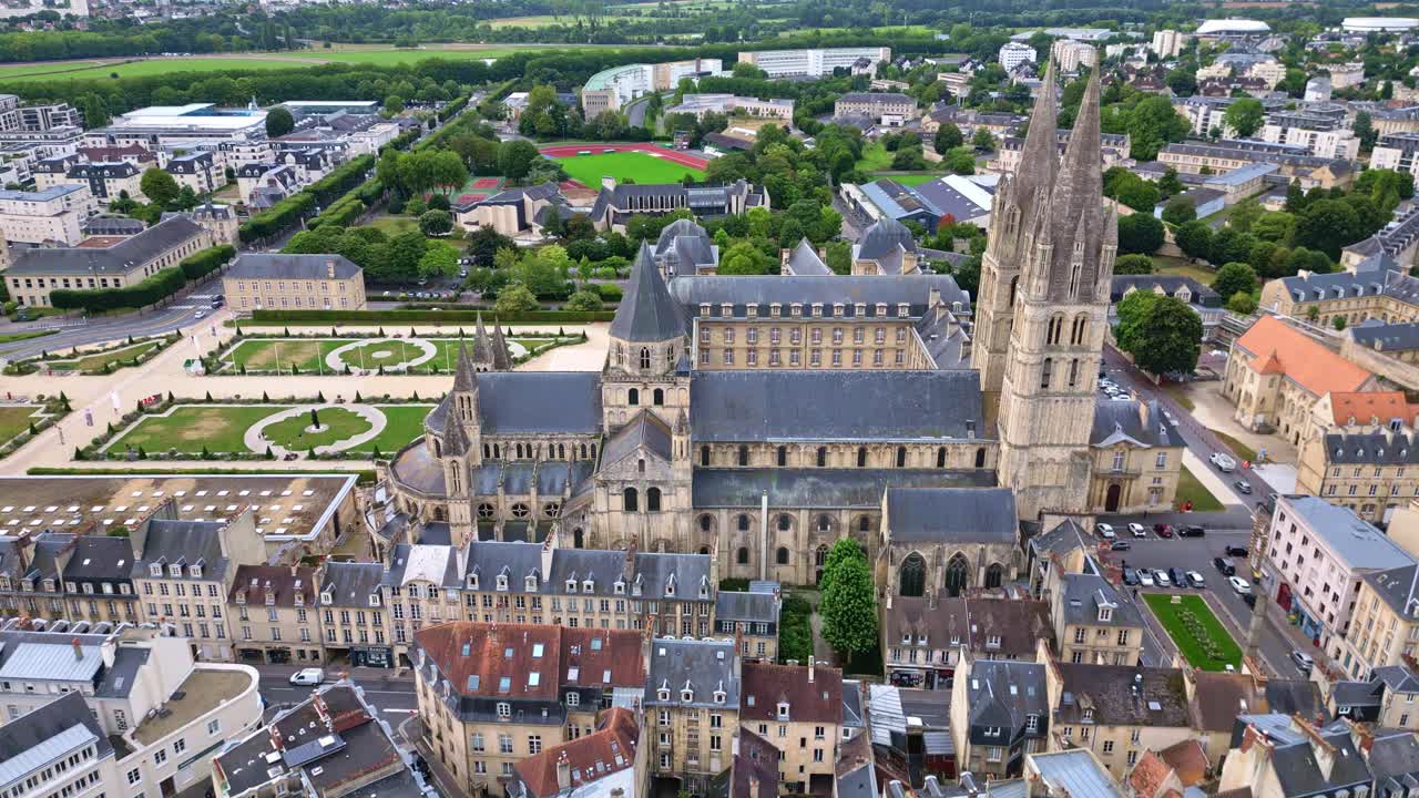 Abbey of Saint-Étienne or Abbaye aux Hommes or Abbey men, Caen in Normandy, France. Aerial drone view