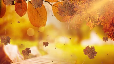 animación de hojas que caen sobre el paisaje de otoño