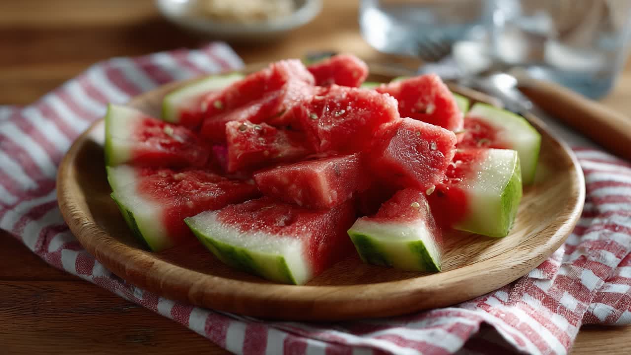 A Beautifully Presented Watermelon on a Wooden Board, Perfectly Sliced and Ready to Enjoy, Capturing the Freshness and Juiciness of Summer's Favorite Fruit