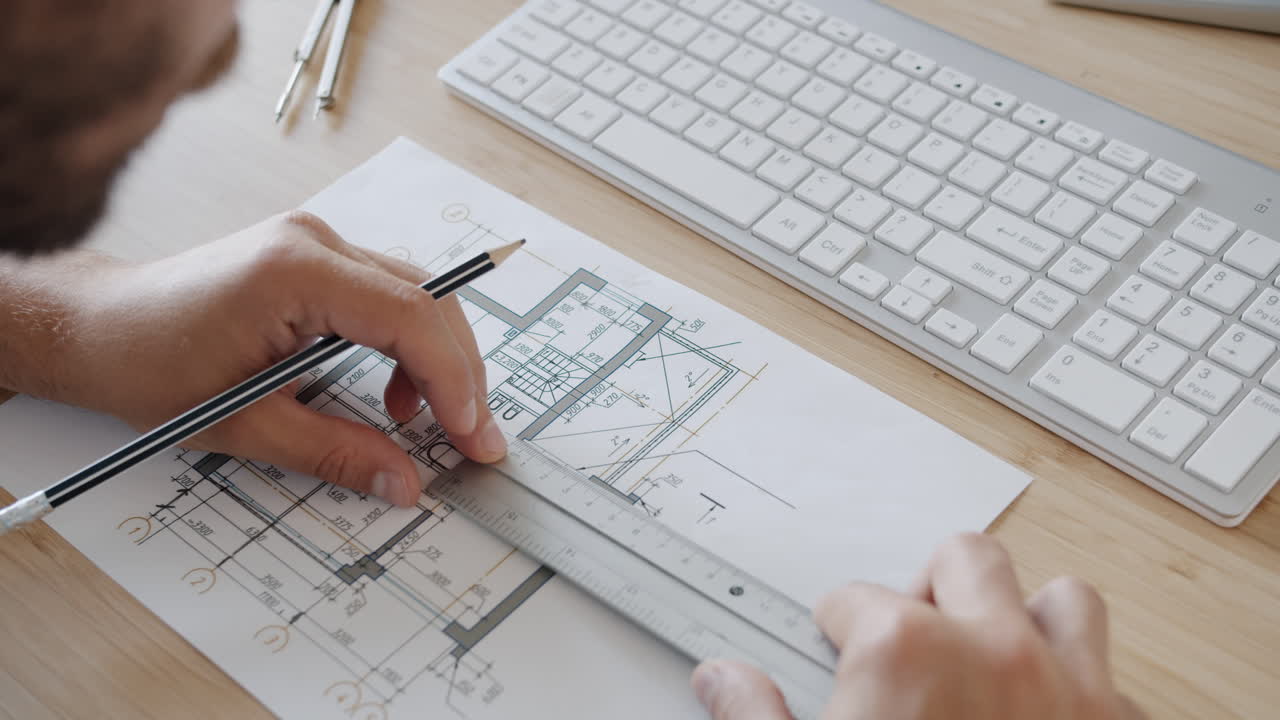 Architect working on a house floor plan