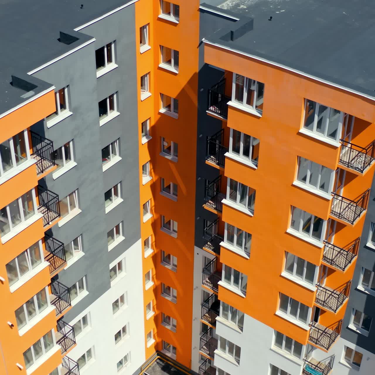 Stylish exterior architecture apartments. Town design construction building outdoor. Aerial view