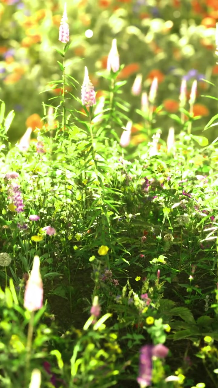 Prato vibrante di fiori selvatici in piena fioritura durante le giornate di sole primaverili.