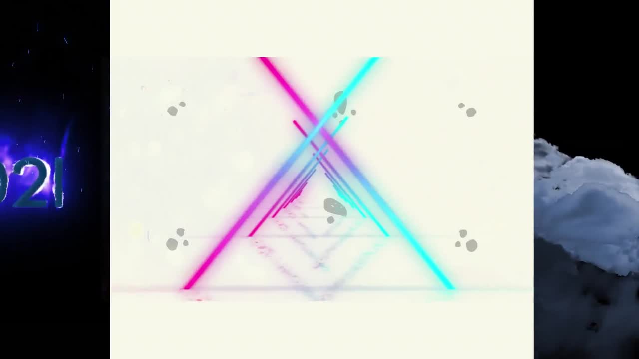 animación de líneas coloridas que se mueven en rectángulo blanco y letras en llamas en fondo negro