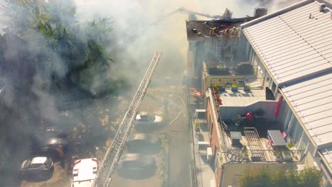 aerial view of apartment building fire