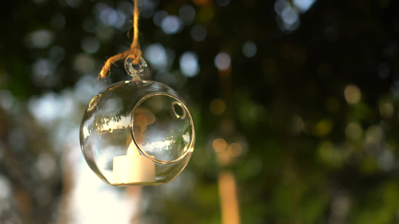 romántico decoración redonda de vidrio luz de vela noche fiesta de puesta de sol en el jardín