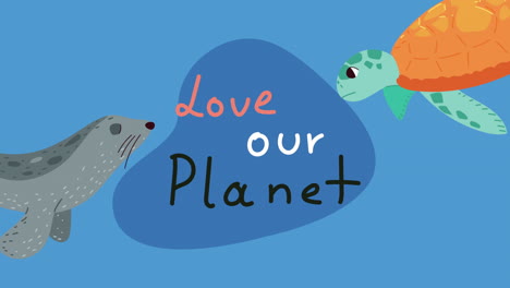 save our planet lettering with turtle