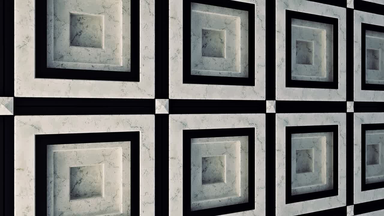 concepto de arquitectura, pared de gres de porcelana abstracta. animación. primer plano de azulejos de mármol abstractos para la decoración interior, bucle sin costuras.