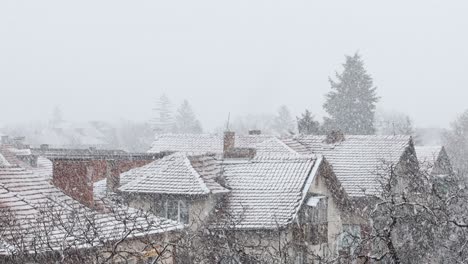 Fuertes-Nevadas-En-Los-Tejados-De-Las-Casas-Rojas-En-La-Zona-Suburbana-De-Sofía,-Bulgaria