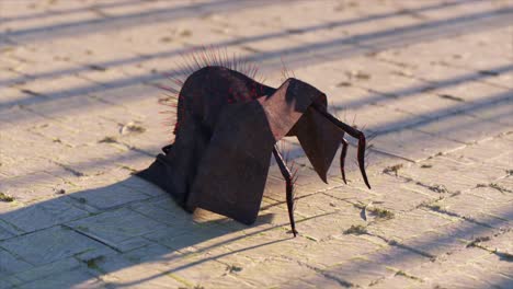 dark creature with cloak on cobblestone