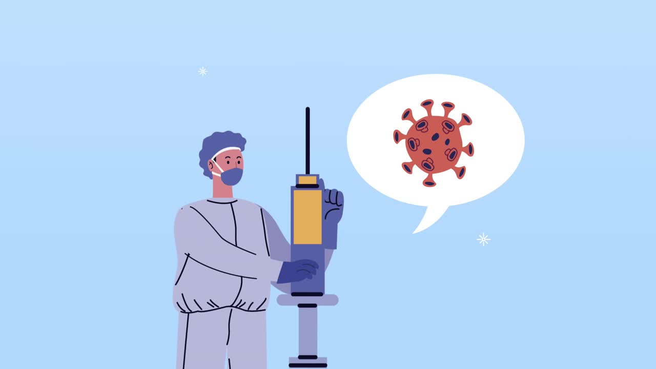 covid19 virus particle animation with scientific and vaccine