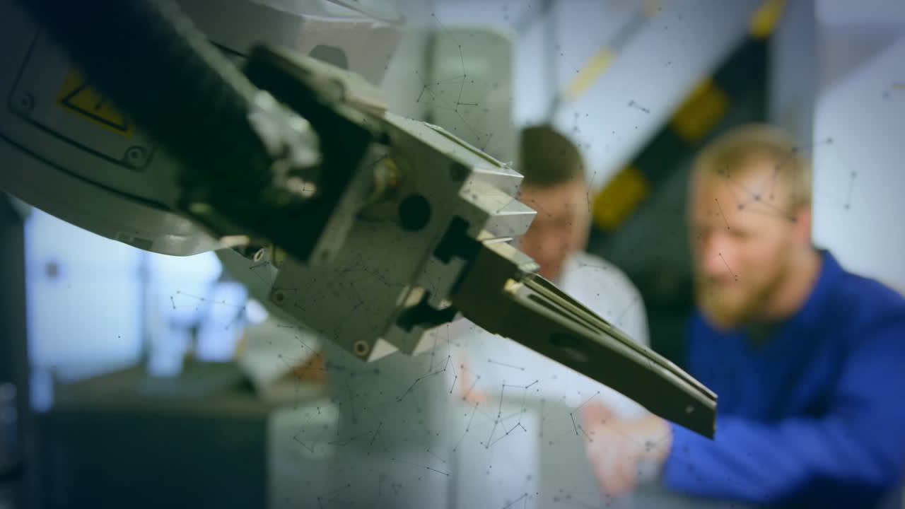 animazione di maglia verde incandescente su scienziato maschio con robot