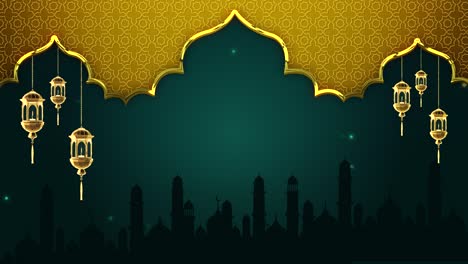 islamic festive background with lanterns and mosques