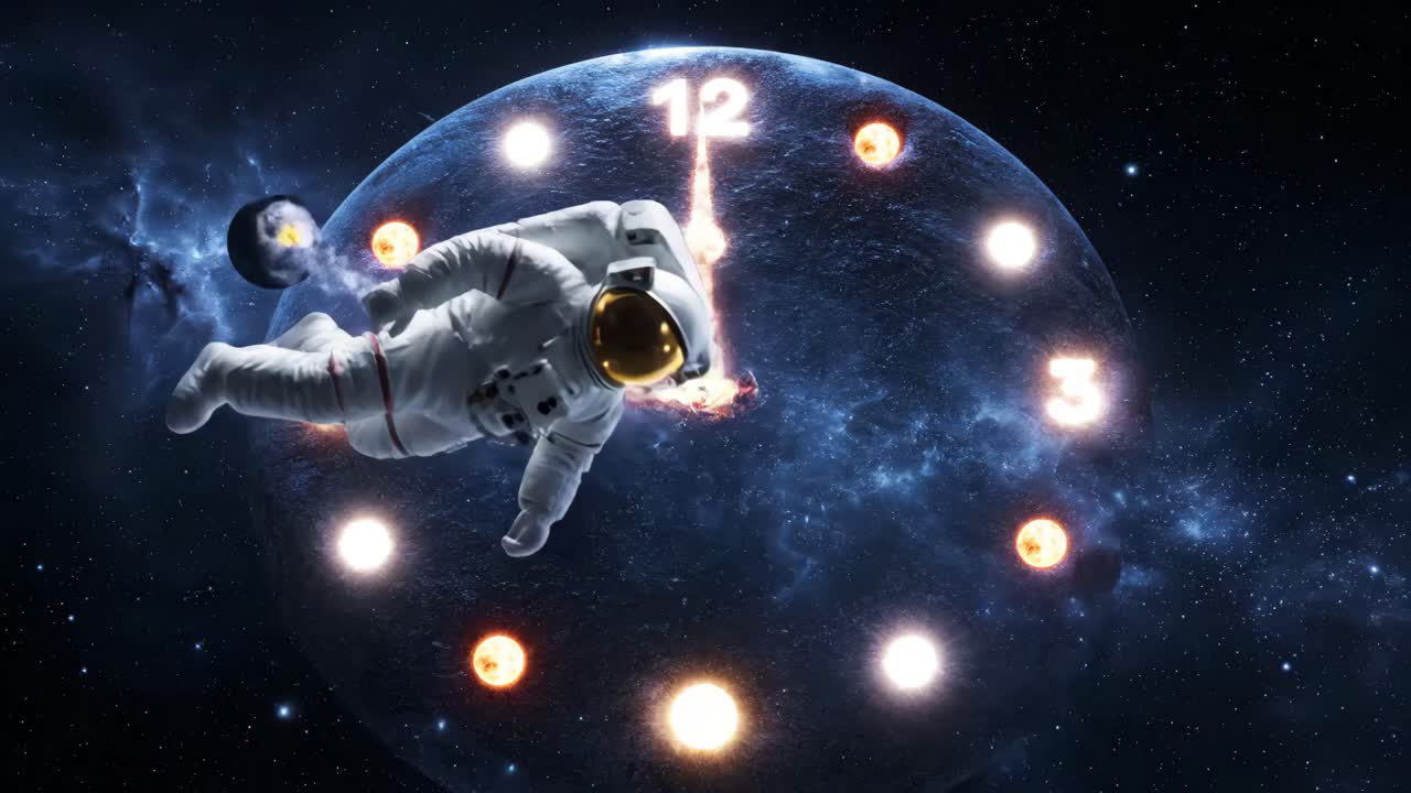 Astronaut in Space with Exploding Clock
