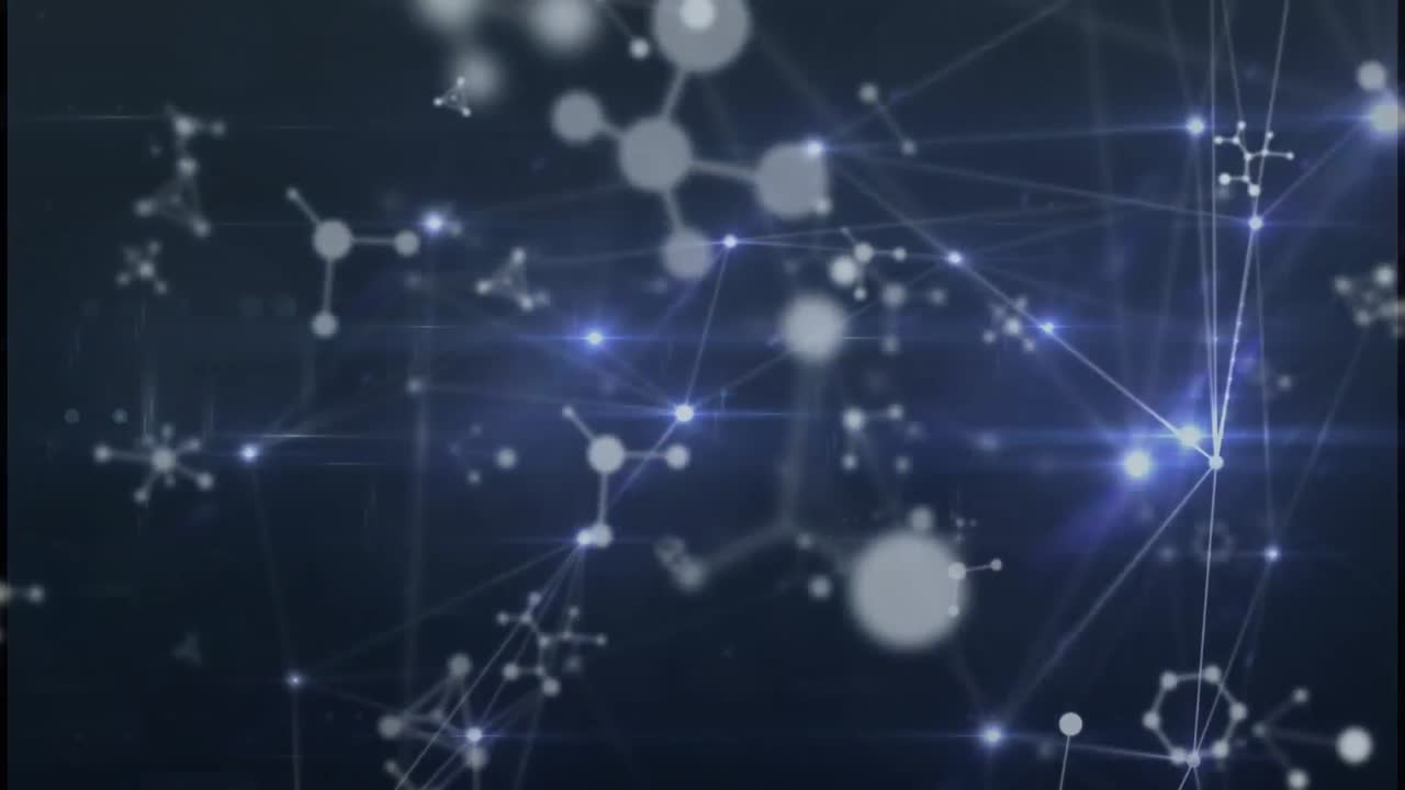 animación de la red de conexiones con moléculas sobre un fondo oscuro