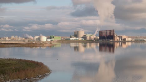 dow chemical plant in midland, michigan wide shot with video panning left to right