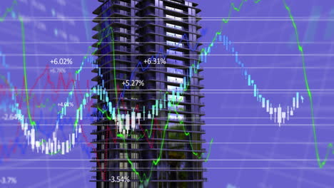 animación del procesamiento de datos financieros en el edificio