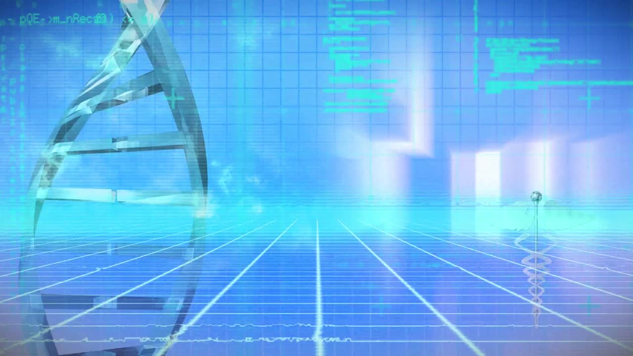 dna 가닥 회전 및 의료 데이터 처리의 애니메이션