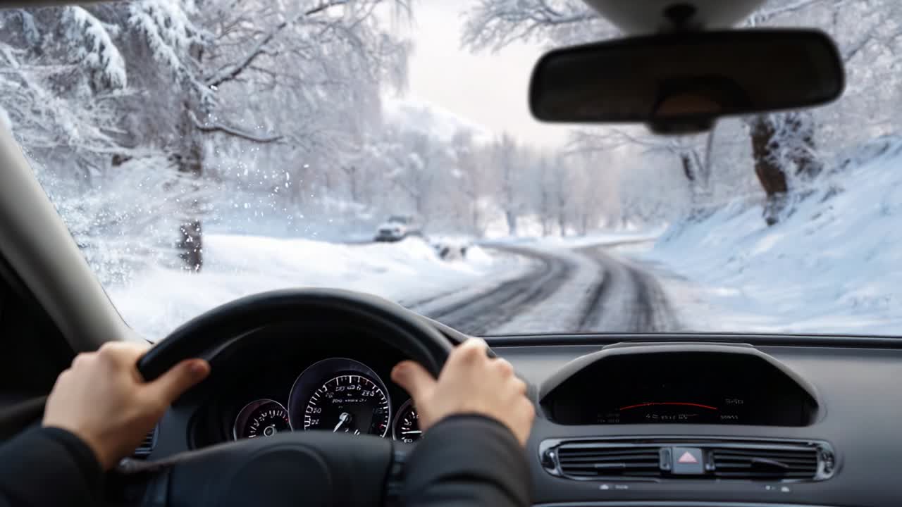A Scenic Winter Drive: Embracing the Beauty and Challenges of Navigating Through Snow-Covered Roads on a Frosty Day, Experiencing the Wonder of Nature From the Comfort of Your Car