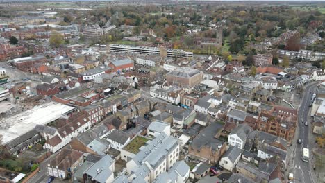 Centro-De-La-Ciudad-De-Hertford-Hertfordshire-Reino-Unido-Vista-Aérea-De-Drones