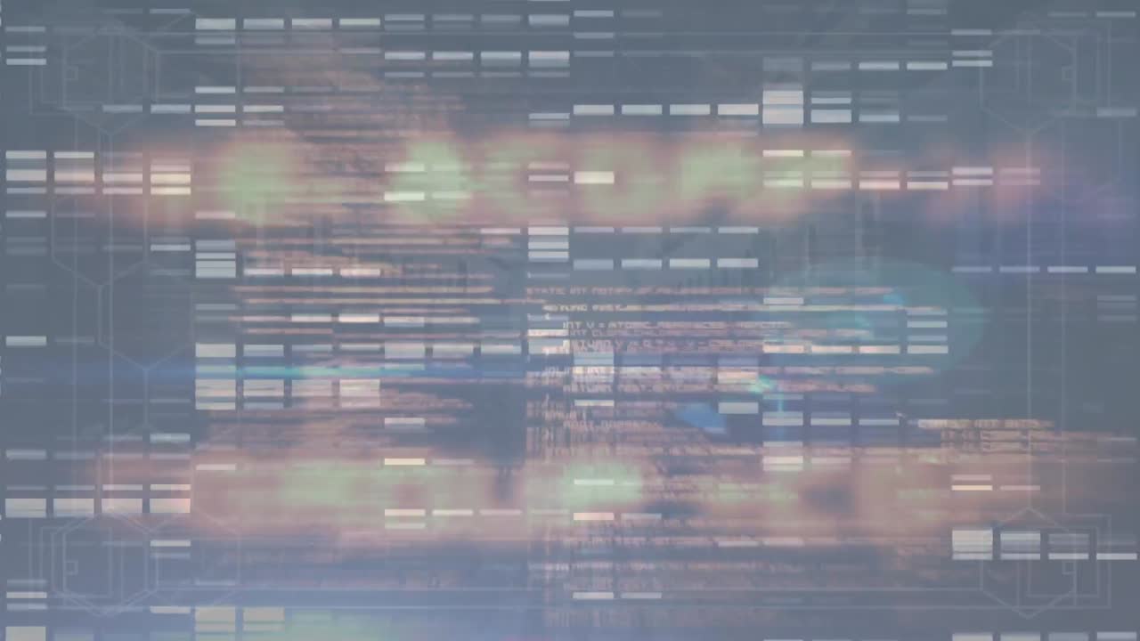 animación de cuadrados de mosaico sobre pantallas con procesamiento de datos contra fondo gris