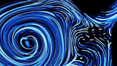 abstracto fondo en bucle 3d con líneas que forman un patrón giratorio como ruido de rizos con rayas de luz. el flujo de partículas forma líneas rizadas como senderos de brillo azul. hermosos remolinos de líneas como bg abstracto