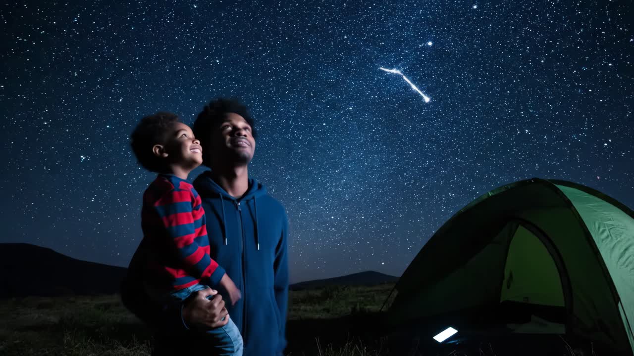 Father and Son Camping Under the Stars