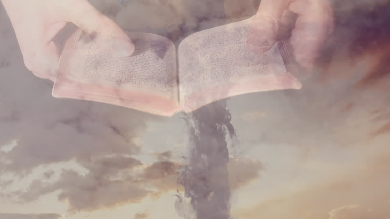 クリスチャン・クロスのアニメーション ⁇ 聖書を握っている人の上に