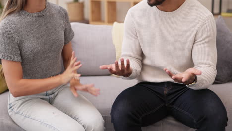 couple, hands and divorce in disagreement