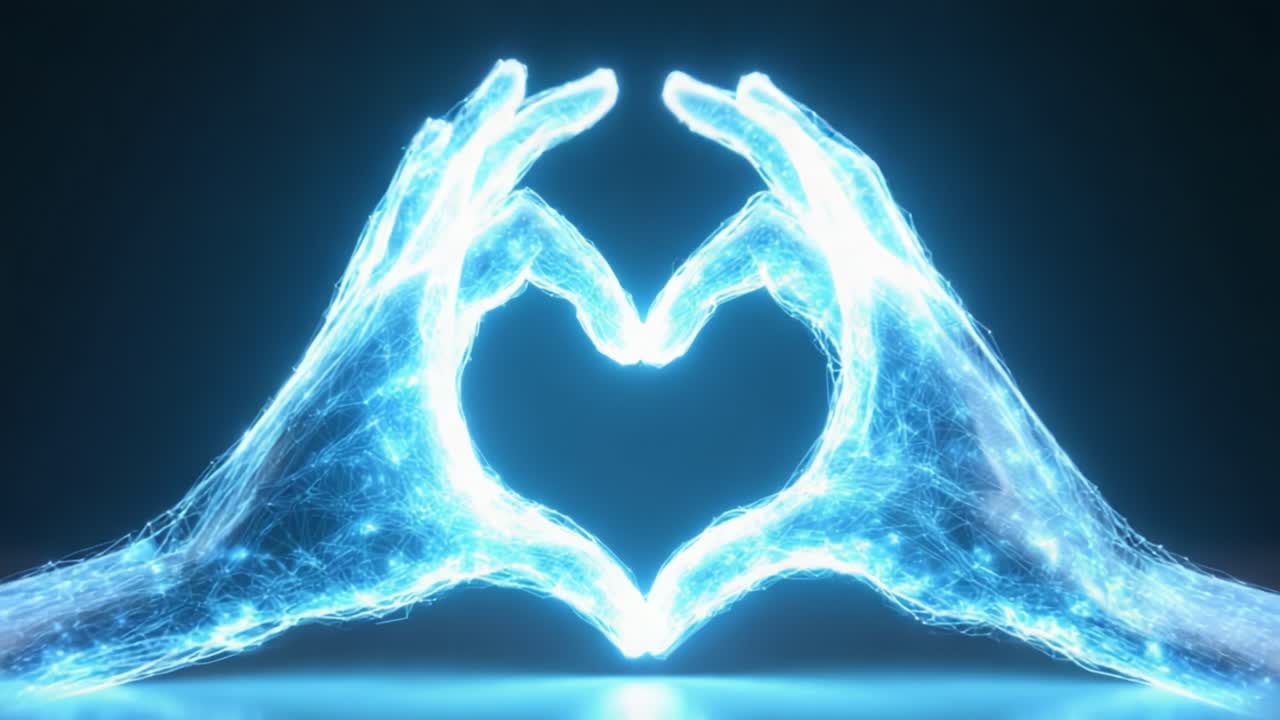 An Artistic Representation of Love Through Illuminated Hands Forming a Heart Shape, Symbolizing Connection, Emotion, and Digital Creativity in a Modern Aesthetic