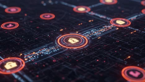 a visual representation of advanced cybersecurity networks: exploring lock symbols within a digital grid framework featuring dynamic data connections