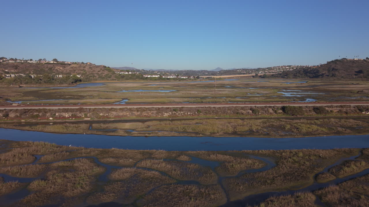 San Elijo lagoon in San Diego, California, aerial drone view