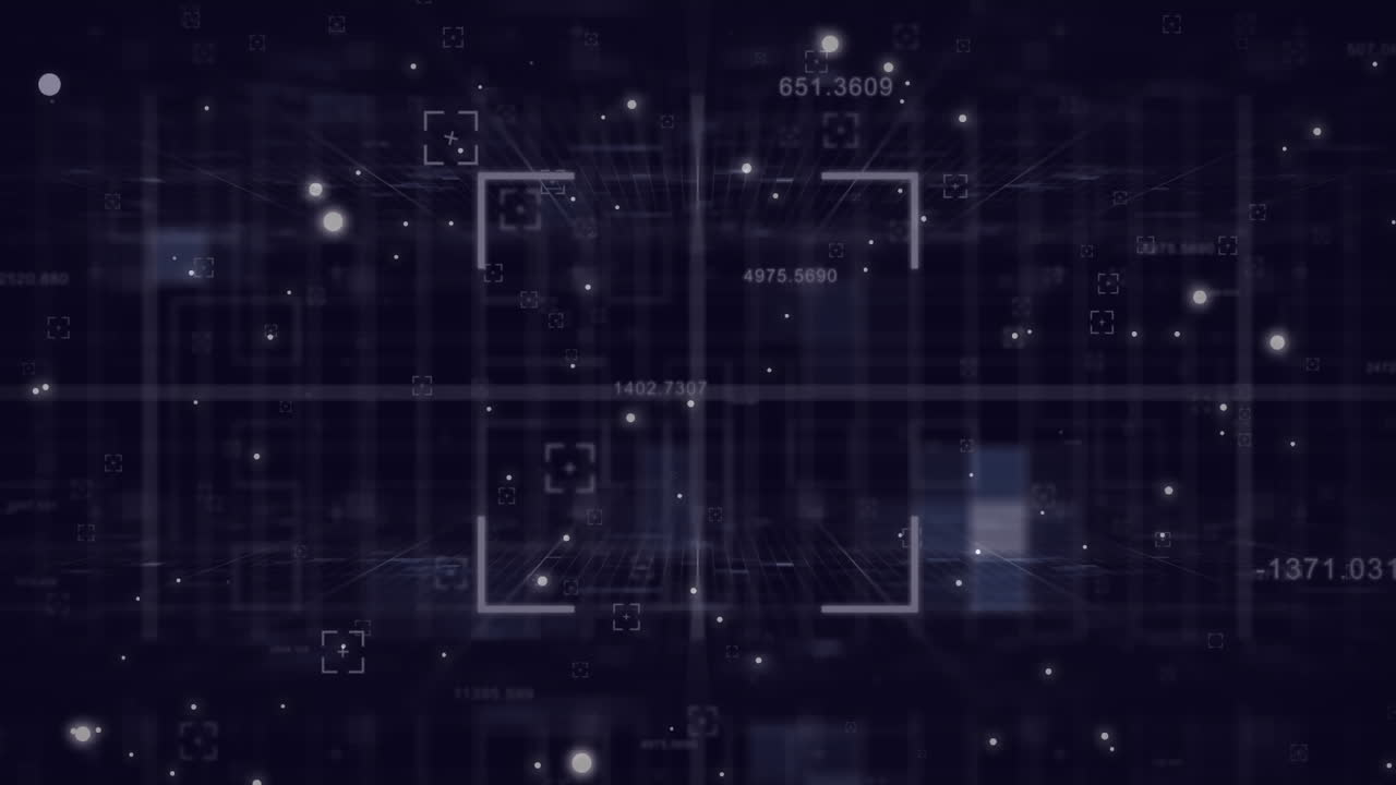 Animation of numbers, lines and dots on black background