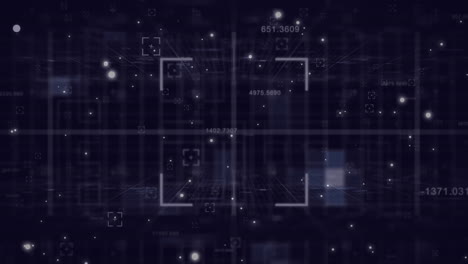 animation of numbers, lines and dots on black background