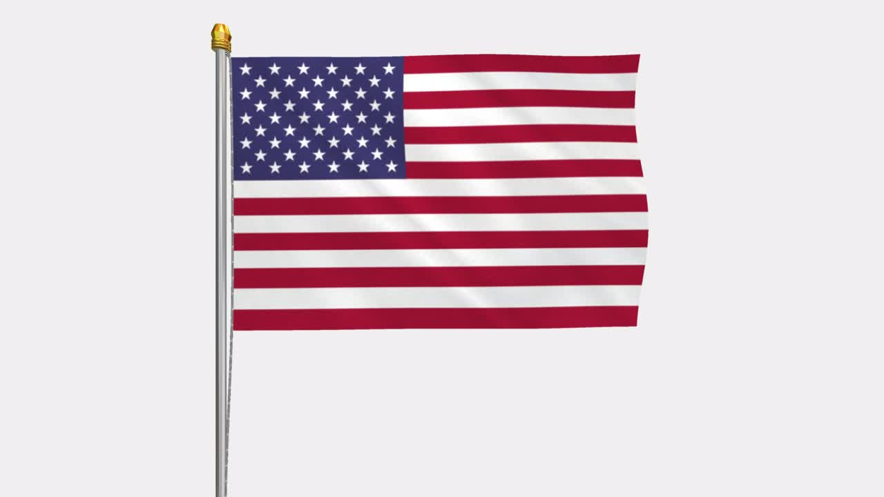 video de bucle de la bandera de los estados unidos revoloteando en el viento, video en cámara lenta de 4k, con canal alfa