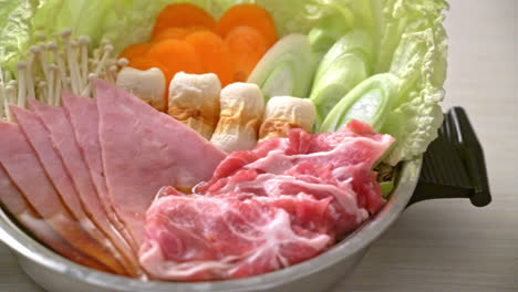 sukiyaki-or-shabu-hot-pot-black-soup-with-meat-raw-and-vegetable---Japanese-food-style