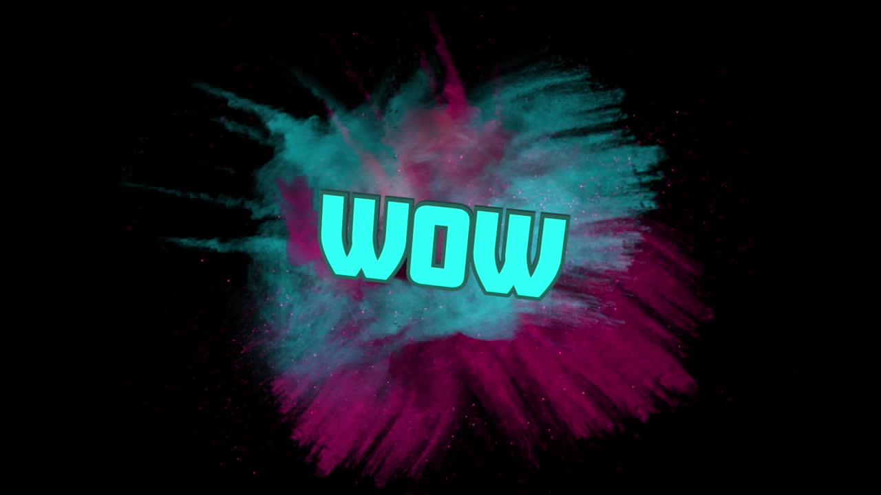 Animation des Textes „Wow“ über einer leuchtenden, sich bewegenden Wolke
