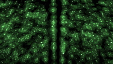 Glowing neon dots in rows in dark galaxy