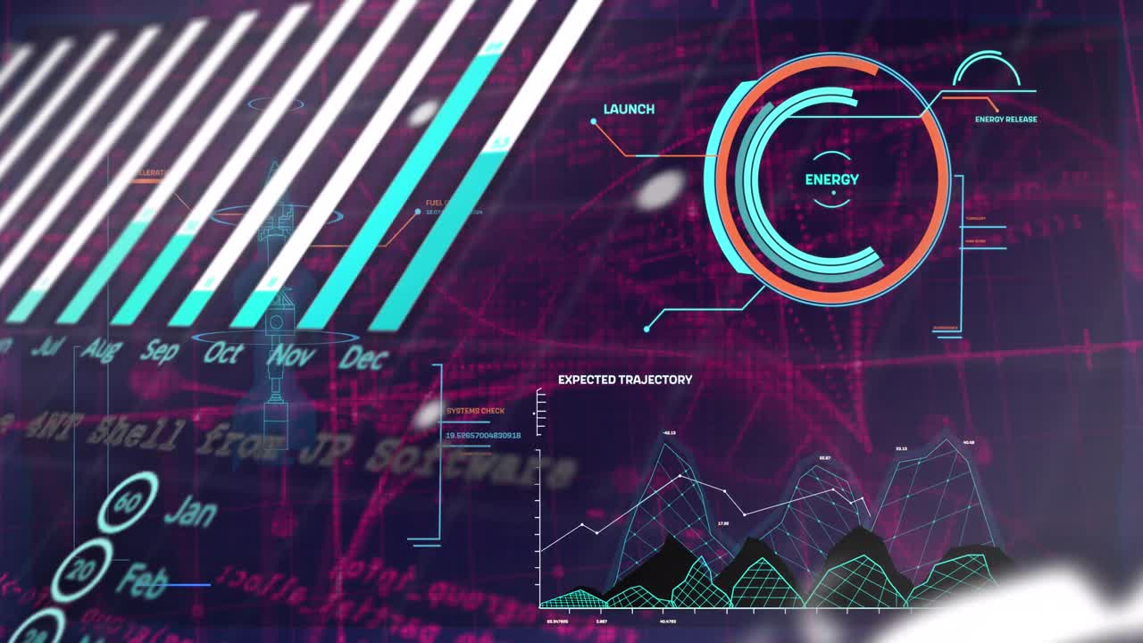 animación del procesamiento de datos y el escaneo del alcance sobre fondo negro