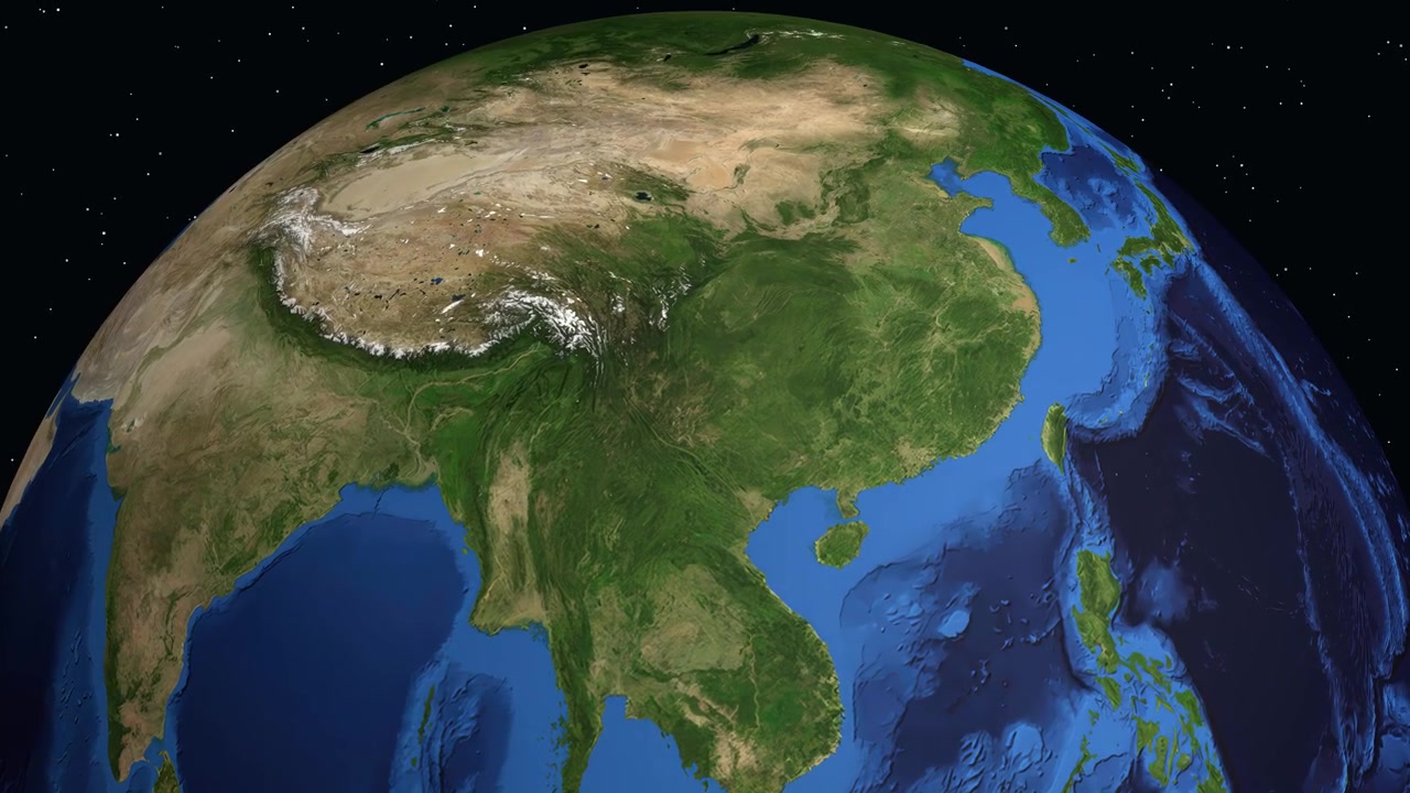 Globo digitale ruota e zooma su Zhanyi, Cina, con sovrapposizione di dati demografici nello spazio.
