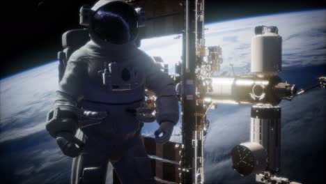 estación espacial internacional y astronauta en el espacio exterior sobre el planeta tierra