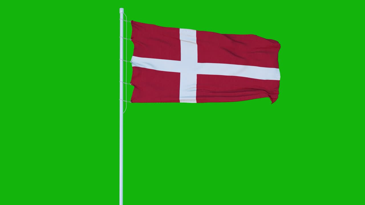 bandera de dinamarca ondeando en el viento en pantalla verde o fondo de tecla de croma