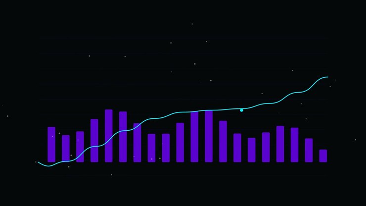 Grafico a barre animato e grafico a linee di tendenza su sfondo scuro