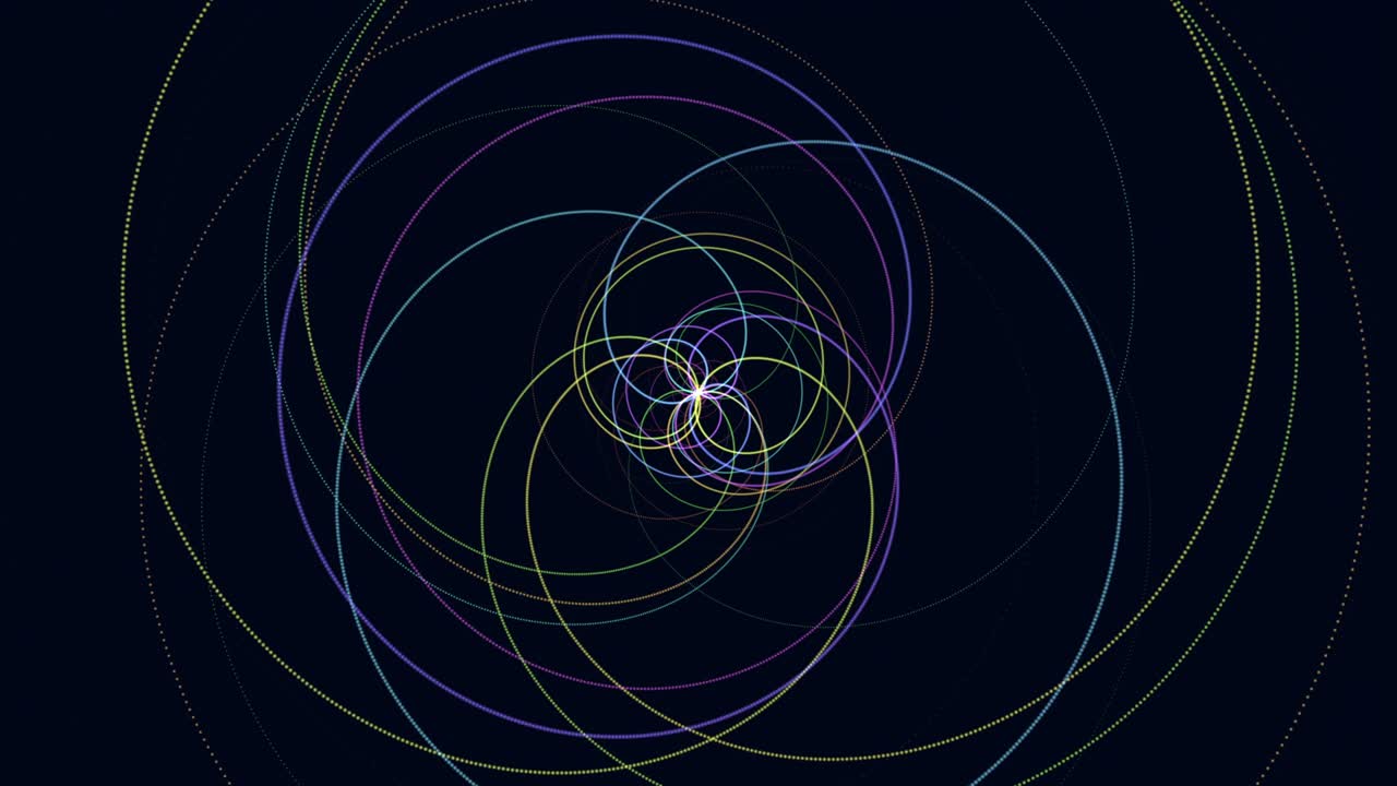 движение радужных спиральных линий в темном пространстве